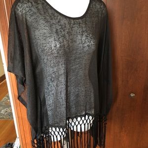 Black sheer fringed top.